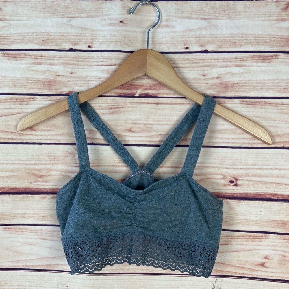 Aerie Gray Triangle Bralette Lace Trim Medium Cotton Blend